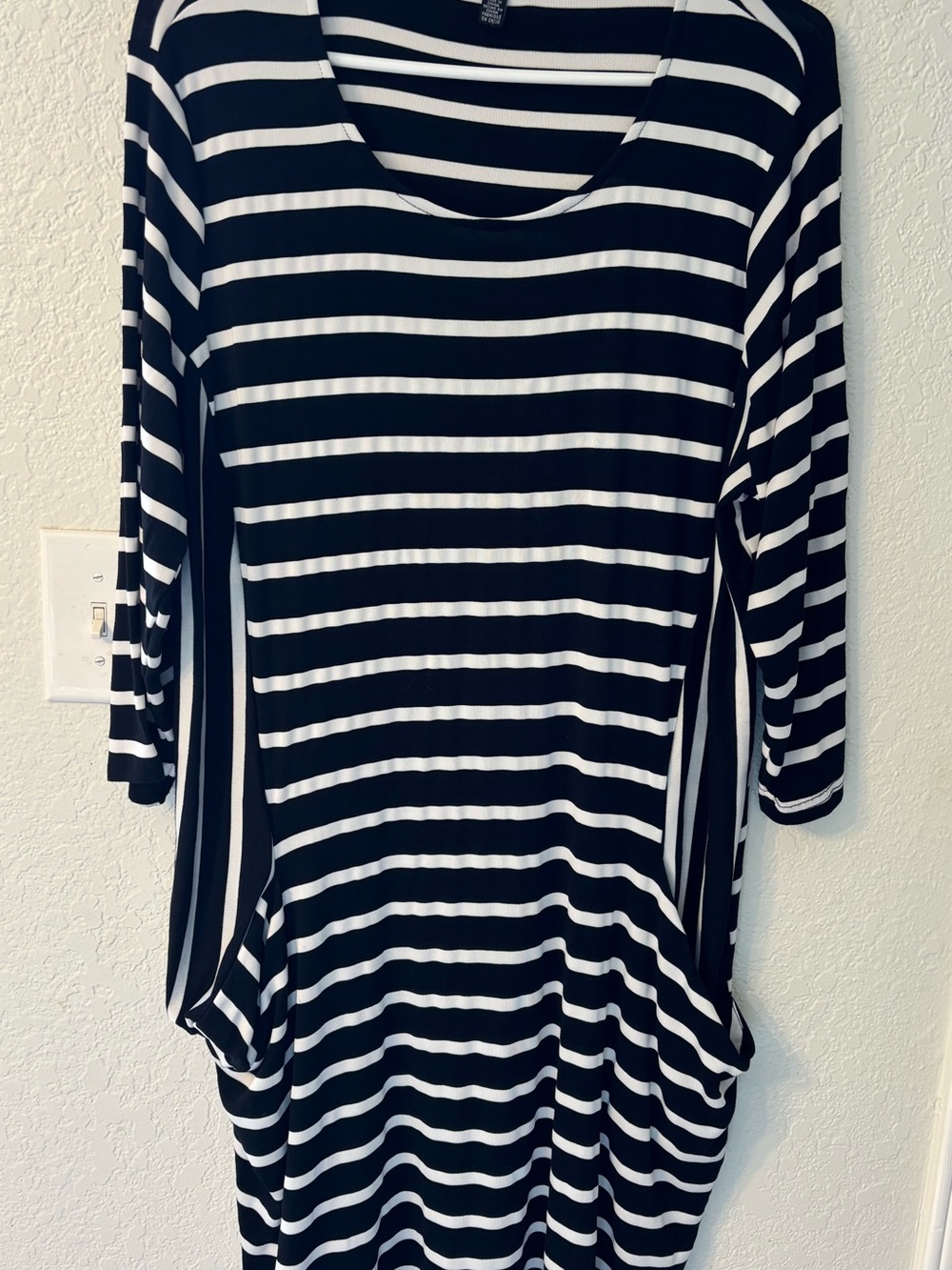 Nina Leonard Striped Lagenlook Whimsy Goth Pocket Dress 2X